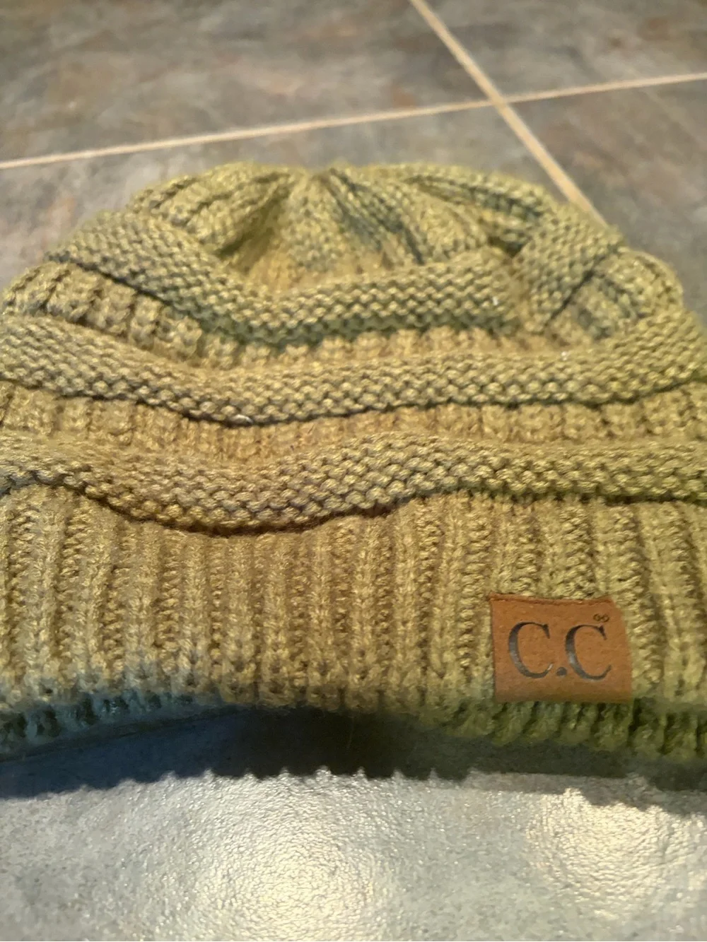 C.C Olive Green Ribbed Knit Beanie